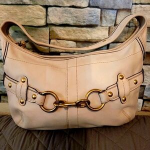 Coach horse bit shiny hardware with latch and studs hobo leather bag